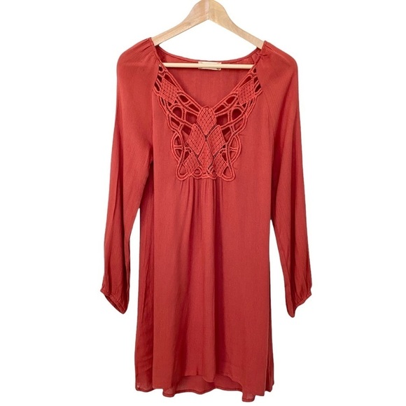 Altar’d State Crocheted Long Sleeve Lightweight Boho Tunic Dress - Picture 1 of 13
